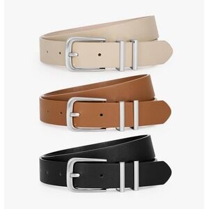 NEW 3 Pack Women's Belts Size Large‎ Silver Buckle Brown Tan Black